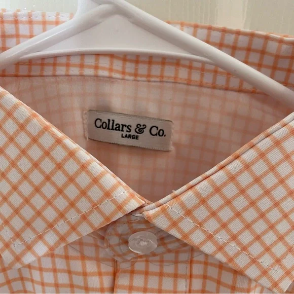 NWOT Collars & Co. Orange Grid Semi-Spread Collar Polo in Size Large - Picture 5 of 7